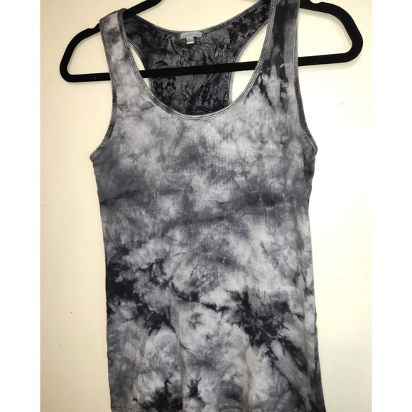 VTG Charlotte Russe Tie Dyed Tank Top Women's L Black Gray Y2K Ribbed Racer Back - Picture 3 of 12